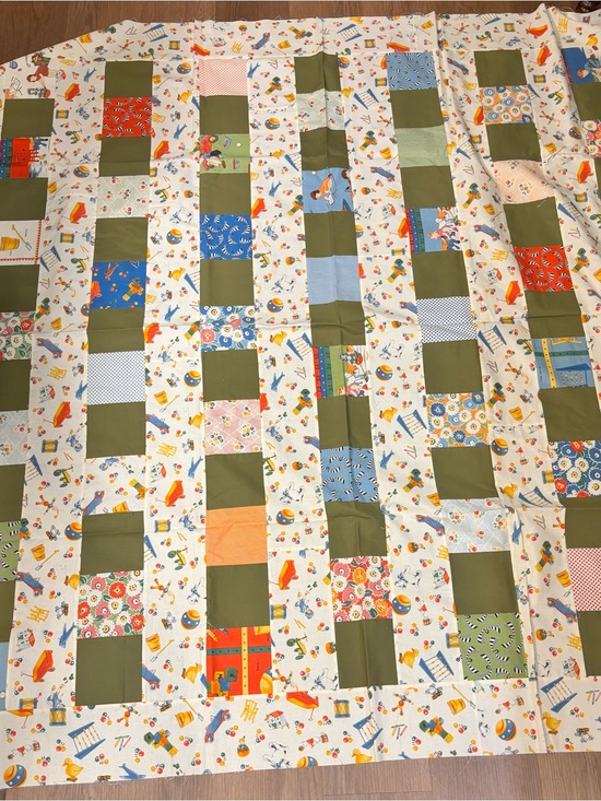 Handmade Other - Handmade Quilt Top Backing Set 67.5x68 Patchwork Cotton Kids Toy Print